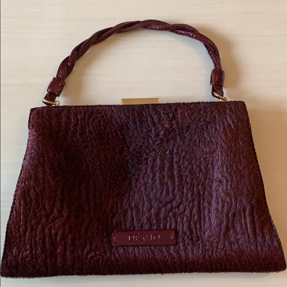 Desmo Burgundy Calfskin & Patent Leather Bag
